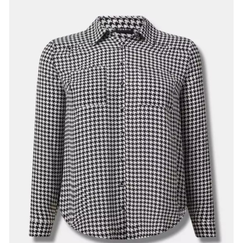Torrid Madison Georgette Button-Up Long Sleeve Shirt Houndstooth Women's 2X EUC - Picture 4 of 10